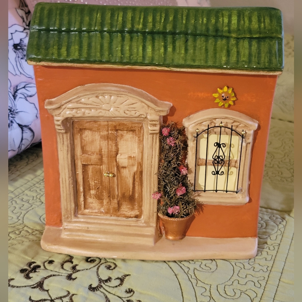 Charming Orange and Green Ceramic House Wall Decor